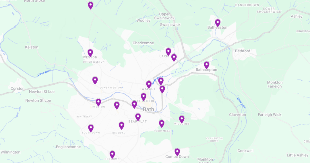 A map of the areas we cover in Bath