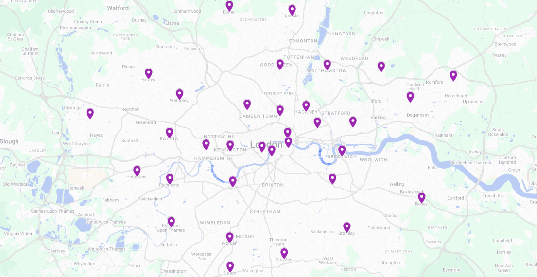 A map of the areas in London that we cover