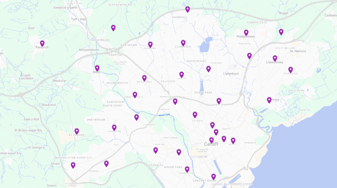 A map of the areas we cover around Cardiff