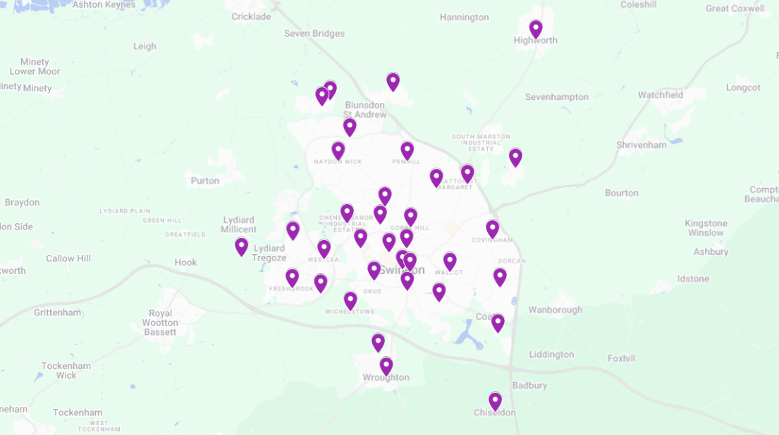 A map of the areas we cover in Swindon
